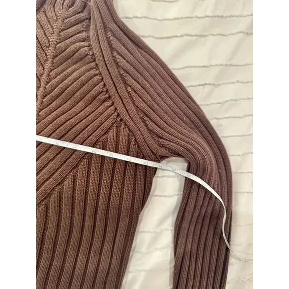Ribbed Mock Neck Sweater Women's Small Brown Cotton Dark Academia Minimalist - Picture 11 of 16